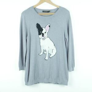 The Limited Large Sweater Boston Terrier Dog Novelty Print Preppy Gray Pullover